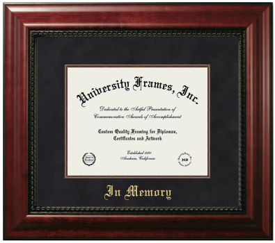 In Memory Diploma Frame in Executive with Mahogany Fillet with Black Suede Mat for document: 8 1/2"h x 11"w  