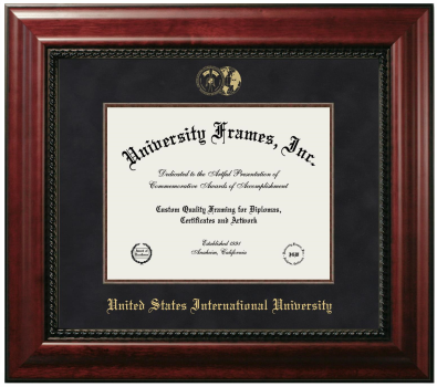 United States International University Diploma Frame in Executive with Mahogany Fillet with Black Suede Mat for document: 8 1/2"h x 11"w  