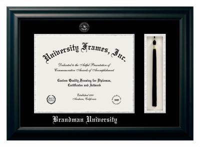Brandman University Diploma with Tassel Box Frame in Satin Black with Black & Silver Mats for document: 11"h x 14"w  