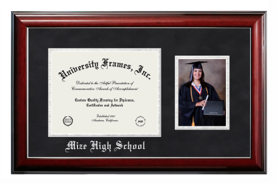 Mize High School Diploma with 5 x 7 Portrait Frame in Classic Mahogany with Silver Trim with Black Suede & Silver Mats for document: 8 1/2"h x 11"w  