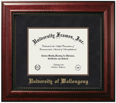 University of Wollongong Diploma Frame in Executive with Mahogany Fillet with Black Suede Mat for document: 8 1/2"h x 11"w  