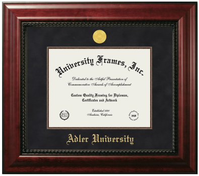 Adler University Diploma Frame in Executive with Mahogany Fillet with Black Suede Mat for document: 8 1/2"h x 11"w  