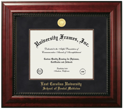 East Carolina University School of Dental Medicine Diploma Frame in Executive with Mahogany Fillet with Black Suede Mat for document: 8 1/2"h x 11"w  