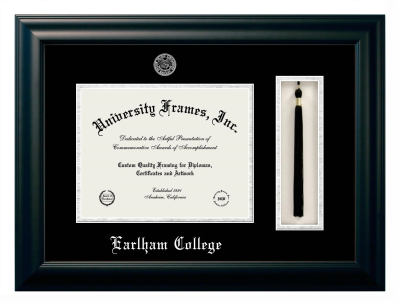 Earlham College Diploma with Tassel Box Frame in Satin Black with Black & Silver Mats for document: 8 1/2"h x 11"w  