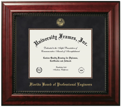 Florida Board of Professional Engineers Diploma Frame in Executive with Mahogany Fillet with Black Suede Mat for document: 8 1/2"h x 11"w  
