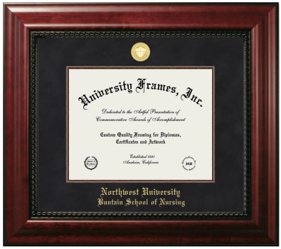 Northwest University Buntain School of Nursing Diploma Frame in Executive with Mahogany Fillet with Black Suede Mat for document: 8 1/2"h x 11"w  