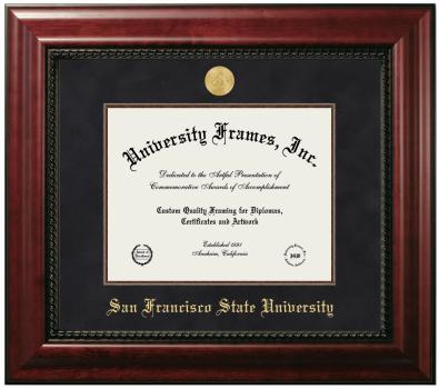 San Francisco State University Diploma Frame in Executive with Mahogany Fillet with Black Suede Mat for document: 8 1/2"h x 11"w  