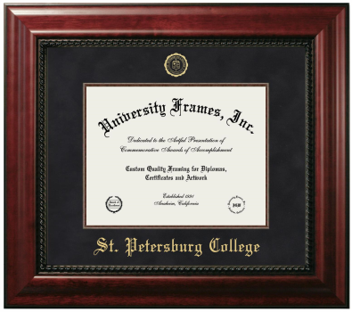 St. Petersburg College Diploma Frame in Executive with Mahogany Fillet with Black Suede Mat for document: 8 1/2"h x 11"w  
