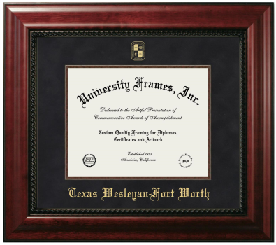 Texas Wesleyan-Fort Worth Diploma Frame in Executive with Mahogany Fillet with Black Suede Mat for document: 8 1/2"h x 11"w  