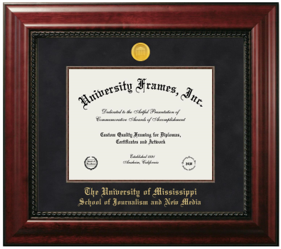 University of Mississippi School of Journalism and New Media Diploma Frame in Executive with Mahogany Fillet with Black Suede Mat for document: 8 1/2"h x 11"w  