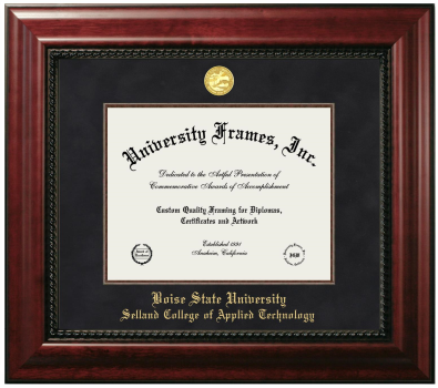 Boise State University Selland College of Applied Technology Diploma Frame in Executive with Mahogany Fillet with Black Suede Mat for document: 8 1/2"h x 11"w  