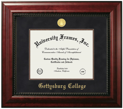 Gettysburg College Diploma Frame in Executive with Mahogany Fillet with Black Suede Mat for document: 8 1/2"h x 11"w  