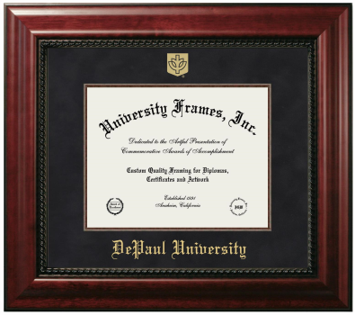 DePaul University Diploma Frame in Executive with Mahogany Fillet with Black Suede Mat for document: 8 1/2"h x 11"w  