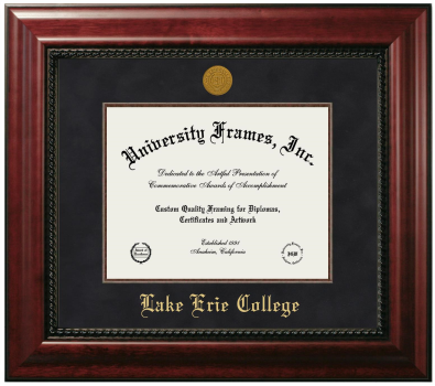 Lake Erie College Diploma Frame in Executive with Mahogany Fillet with Black Suede Mat for document: 8 1/2"h x 11"w  