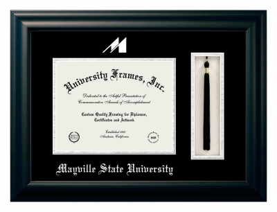 Mayville State University Diploma with Tassel Box Frame in Satin Black with Black & Silver Mats for document: 8 1/2"h x 11"w  