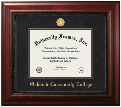 Oakland Community College Diploma Frame in Executive with Mahogany Fillet with Black Suede Mat for document: 8 1/2"h x 11"w  