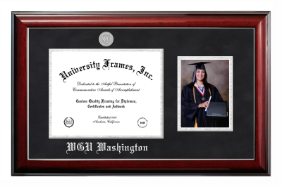 Western Governors University (Washington) Diploma with 5 x 7 Portrait Frame in Classic Mahogany with Silver Trim with Black Suede & Silver Mats for document: 8 1/2"h x 11"w  