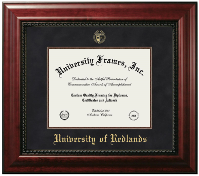 University of Redlands Diploma Frame in Executive with Mahogany Fillet with Black Suede Mat for document: 8 1/2"h x 11"w  