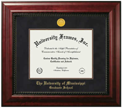 University of Mississippi Graduate School Diploma Frame in Executive with Mahogany Fillet with Black Suede Mat for document: 8 1/2"h x 11"w  