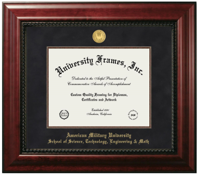 American Military University School of Science, Technology, Engineering & Math Diploma Frame in Executive with Mahogany Fillet with Black Suede Mat for document: 8 1/2"h x 11"w  