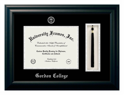 Gordon College Diploma with Tassel Box Frame in Satin Black with Black & Silver Mats for document: 8 1/2"h x 11"w  