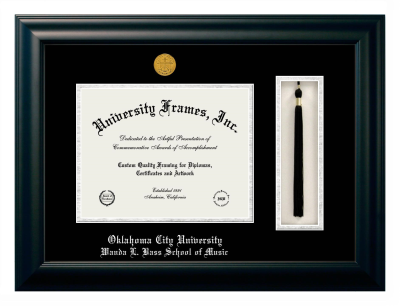 Oklahoma City University Wanda L. Bass School of Music Diploma with Tassel Box Frame in Satin Black with Black & Silver Mats for document: 8 1/2"h x 11"w  