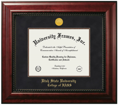 Utah State University College of HASS Diploma Frame in Executive with Mahogany Fillet with Black Suede Mat for document: 8 1/2"h x 11"w  