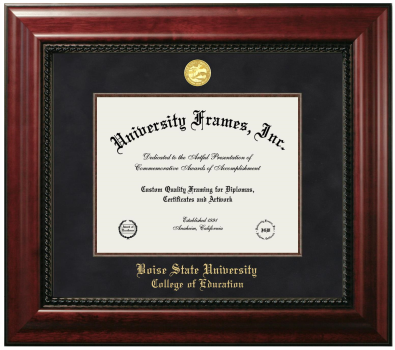 Boise State University College of Education Diploma Frame in Executive with Mahogany Fillet with Black Suede Mat for document: 8 1/2"h x 11"w  