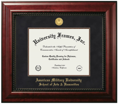 American Military University School of Arts & Humanities Diploma Frame in Executive with Mahogany Fillet with Black Suede Mat for document: 8 1/2"h x 11"w  