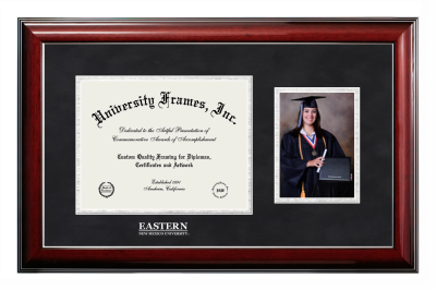 Eastern New Mexico University Diploma with 5 x 7 Portrait Frame in Classic Mahogany with Silver Trim with Black Suede & Silver Mats for document: 8 1/2"h x 11"w  