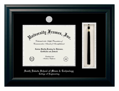 South Dakota School of Mines & Technology College of Engineering Diploma with Tassel Box Frame in Satin Black with Black & Silver Mats for document: 8 1/2"h x 11"w  