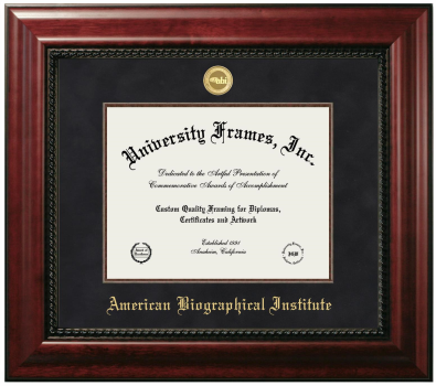 American Biographical Institute Diploma Frame in Executive with Mahogany Fillet with Black Suede Mat for document: 8 1/2"h x 11"w  