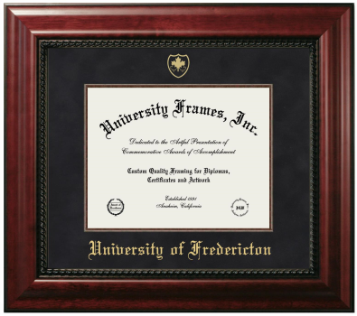 University of Fredericton Diploma Frame in Executive with Mahogany Fillet with Black Suede Mat for document: 8 1/2"h x 11"w  
