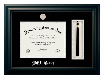 Western Governors University (Texas) Diploma with Tassel Box Frame in Satin Black with Black & Silver Mats for document: 8 1/2"h x 11"w  