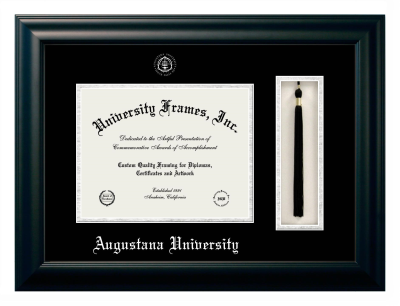 Augustana University (Sioux Falls, SD) Diploma with Tassel Box Frame in Satin Black with Black & Silver Mats for document: 8 1/2"h x 11"w  
