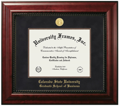Colorado State University Graduate School of Business Diploma Frame in Executive with Mahogany Fillet with Black Suede Mat for document: 8 1/2"h x 11"w  