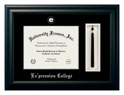Ex'pression College Diploma with Tassel Box Frame in Satin Black with Black & Silver Mats for document: 8 1/2"h x 11"w  