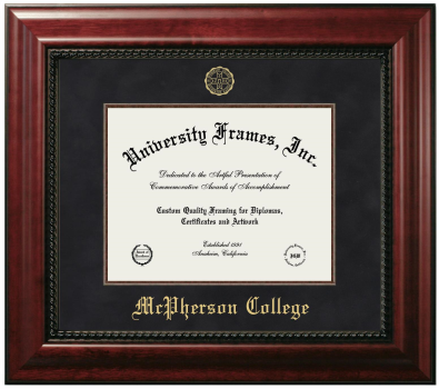 McPherson College Diploma Frame in Executive with Mahogany Fillet with Black Suede Mat for document: 8 1/2"h x 11"w  
