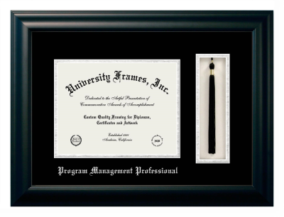 Program Management Professional Diploma with Tassel Box Frame in Satin Black with Black & Silver Mats for document: 8 1/2"h x 11"w  