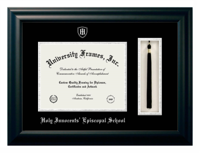Holy Innocents' Episcopal School Diploma with Tassel Box Frame in Satin Black with Black & Silver Mats for document: 8 1/2"h x 11"w  