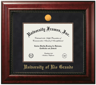 University of Rio Grande Diploma Frame in Executive with Mahogany Fillet with Black Suede Mat for document: 8 1/2"h x 11"w  