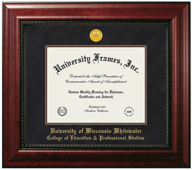 University of Wisconsin - Whitewater College of Education & Professional Studies Diploma Frame in Executive with Mahogany Fillet with Black Suede Mat for document: 8 1/2"h x 11"w  