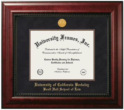University of California Berkeley Boalt Hall School of Law Diploma Frame in Executive with Mahogany Fillet with Black Suede Mat for document: 8 1/2"h x 11"w  