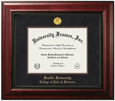Seattle University College of Arts & Sciences Diploma Frame in Executive with Mahogany Fillet with Black Suede Mat for document: 8 1/2"h x 11"w  