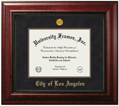 City of Los Angeles Diploma Frame in Executive with Mahogany Fillet with Black Suede Mat for document: 8 1/2"h x 11"w  