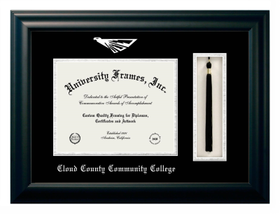 Cloud County Community College Diploma with Tassel Box Frame in Satin Black with Black & Silver Mats for document: 8 1/2"h x 11"w  