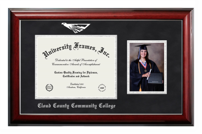 Cloud County Community College Diploma with 5 x 7 Portrait Frame in Classic Mahogany with Silver Trim with Black Suede & Silver Mats for document: 8 1/2"h x 11"w  
