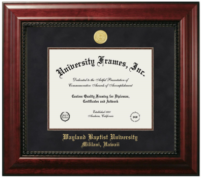 Wayland Baptist University Mililani, Hawaii Diploma Frame in Executive with Mahogany Fillet with Black Suede Mat for document: 8 1/2"h x 11"w  
