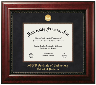 State University of New York Institute of Technology School of Business Diploma Frame in Executive with Mahogany Fillet with Black Suede Mat for document: 8 1/2"h x 11"w  
