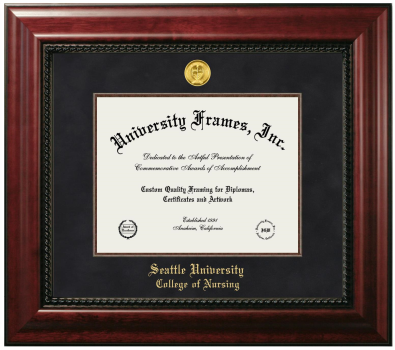 Seattle University College of Nursing Diploma Frame in Executive with Mahogany Fillet with Black Suede Mat for document: 8 1/2"h x 11"w  